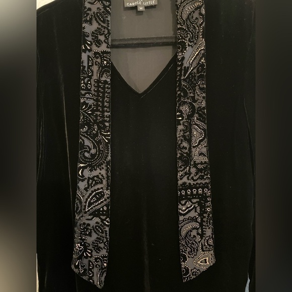 Carole Little Women’s Tunic Shirt Medium Black Silk Velvet Velour Floral Paisley - Picture 5 of 13